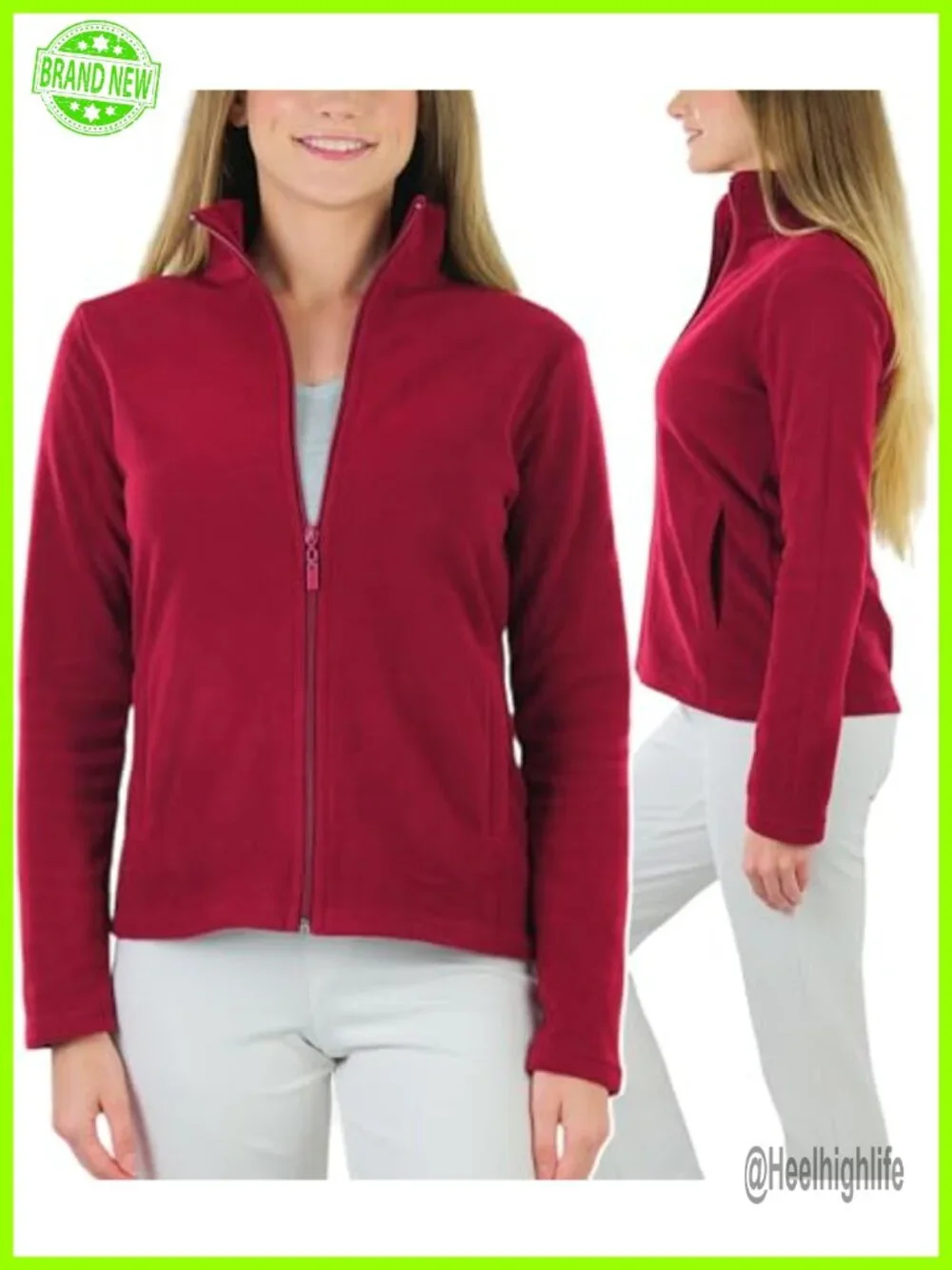 Women's Zip Up High Collar Polar Fleece Jacket - Picture 5 of 7